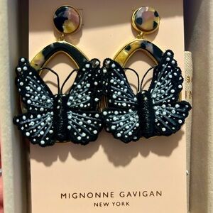 NIB Mignonne Gavigan butterfly black white grey beige earrings NEW
